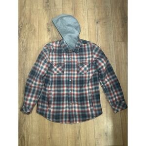 Ariat Youth Retro Fit Plaid Flannel Snap Front Hooded Shirt Jacket Size S